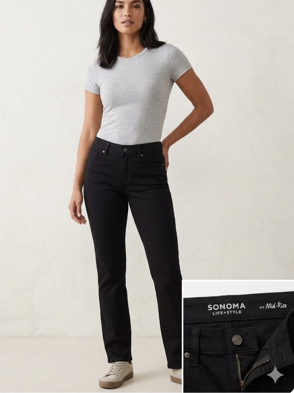 👗Sonoma mid rise Black Straight-Leg Jeans - Stretch Waistband-short